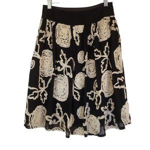 Anthropologie Burlap silk skirt size Small floral lace black cream new